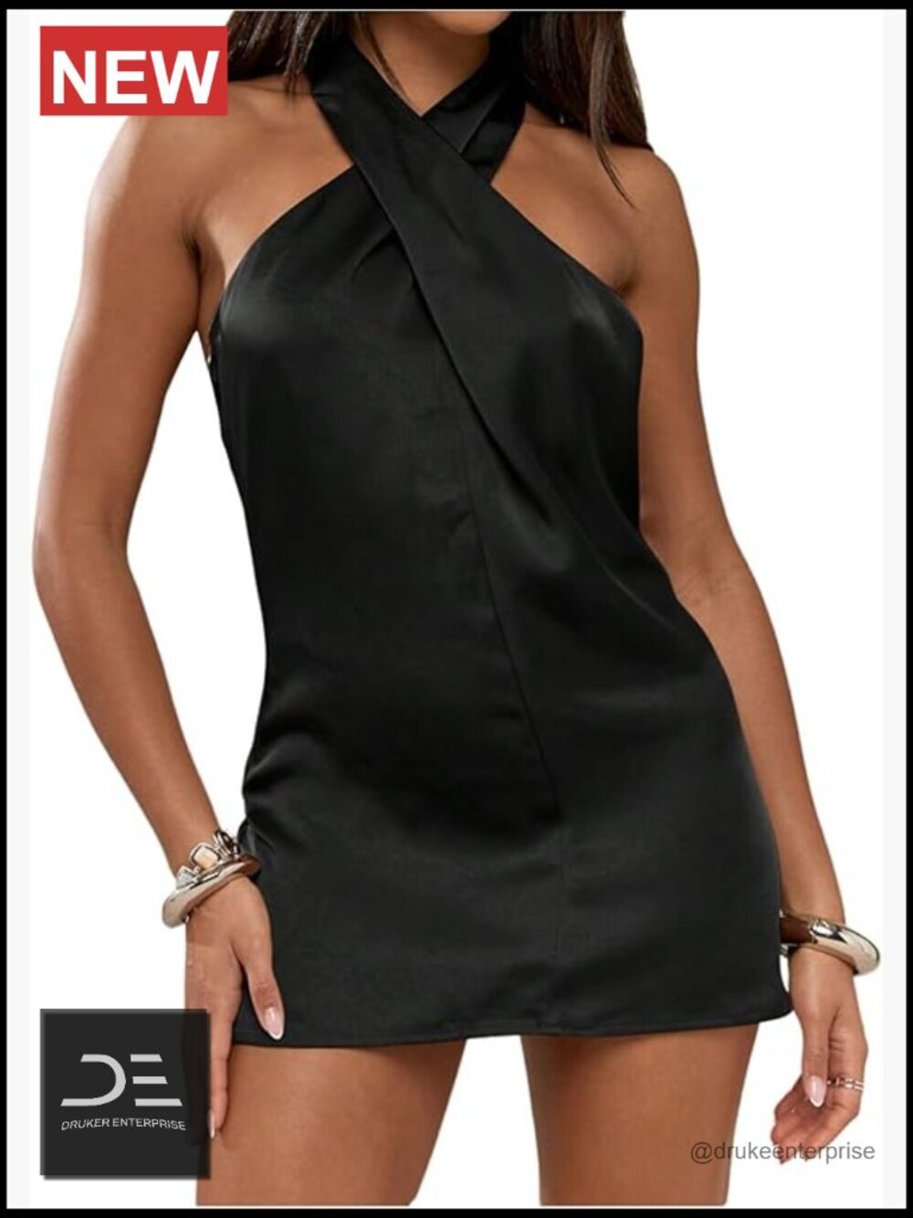 Satin Halter Tie Backless Criss Cross Mini Cocktail Party Dress